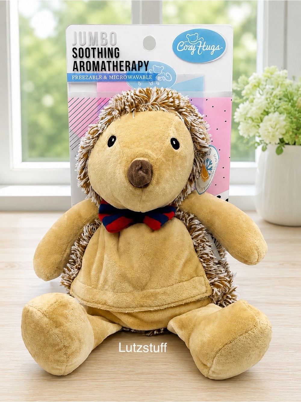 New Cozy Hugs Jumbo Aromatherapy Plush Hedgehog w/Bowtie Microwavable Freezable